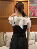 Ruzen Pearl Tie Short Sleeve Blouse