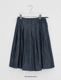 Dipan Ribbon Denim Pleated Midi Skirt