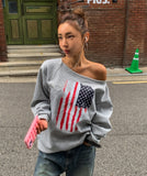 Vintage Flag Off-Shoulder Sweatshirt