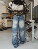 Loop Cat Washed Balloon Fit Denim Pants