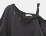 Duon Eyelet Strap Off-Shoulder Brushed Sweatshirt