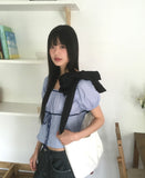 Nui Dot Strap Color Matching Short Sleeve Blouse