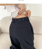 Waist Adjust Rustling Span Best Wide Two-Pin Tuck Slacks Pants