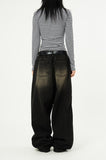Mud side incision balloon denim pants