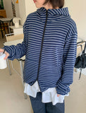 [unisex] Konekin two-way striped over knit hooded zip-up