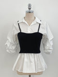 Sign Bustier Layered Three Quarter Shirring Shirt