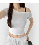 One Off-Shoulder T-shirt Two Pin Tuck Maxi Wide Pants Two Piece Set