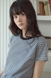 Falling Cat Stripe Crop Short Sleeve Tee