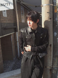 Kurt knit color matching leather jacket