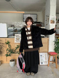 Chocoi banding wool pleated midi skirt
