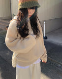 Plan] Vanilla Neck Collar Loose Fit Knit Half Zip-up