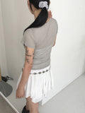 Quady see-through wool tensel layered short-sleeved T-shirt