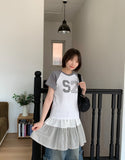 Benudine Check Banding Tiered Midi Skirt