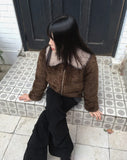 Nuha fur collar quilted short zip-up jacket