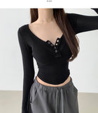U-neck button-down see-through slim fit t-shirt