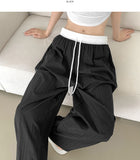 Summer rustling color matching detail wide banding pants