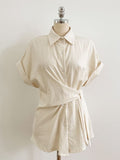 Hedden Linen Shirt Wrap Banding Wide Pants Set