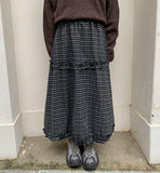 Kohyuri Check Frill Banding Long Skirt
