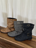 Grason suede gathered leather belted boots