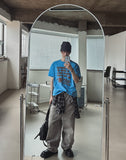 Grain Stud Washed Wide Denim Pants