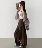 Curv cut line mega balloon fit banding cotton pants