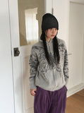 Nopel Vintage Butterfly Angora High Neck Long Sleeve Cardigan Zip Up