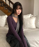 BL Button Point Ribbed Slim Cardigan