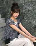 Epu Check Short Sleeve Seersucker Blouse