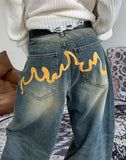 Eddie Flame Curved Denim Pants