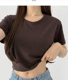 Relaxed round neck cooling summer short sleeve crop T-shirt
