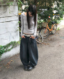 Benyl Stud Balloon Fit Washed Denim Long Pants