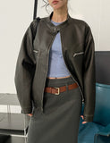 Gross cut washed leather jacket