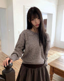 Moin wool V-neck loose button long sleeve knit