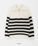 Lovely stripe collar half zip-up knit