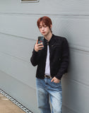 Laden Suede Knit Mix Crop Rider Jacket