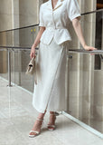 Core Wrinkle-Free Pleated Wrap Long Skirt