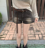 Suede Belt Set Span Denim Shorts