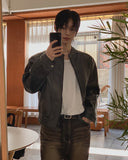 The Non Washed Stand Collar Leather Jacket