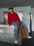 Hidden Track Zipper Wide Denim Pants