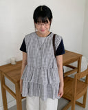 Juki check frill layered blouse