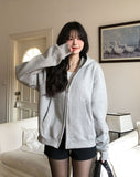 Poi Fingerhole Two-Way Brushed Hooded Zip-Up