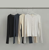 Layered Crop Top Long Sleeve Knit Cardigan Two-Piece Set