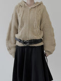 Cable Two-Way Knit Hood Zip-Up