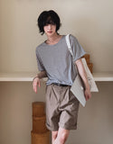 [LANARCH] Stripe U-Neck Short Sleeve T-Shirt