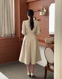 [PREMIUM] Piel Puff Collar Jacquard Long One Piece (Belt Set)