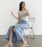Cooling Summer Loose H-Line Back Banding Long Denim Skirt