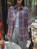 Mid-checkered Overfit Short-Sleeved Shirt