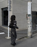 Robe black denim washing wide pants