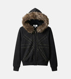 Cross Studded Hood Zip-Up