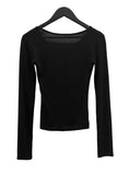 Wet Button Slit Zipper Long Sleeve Top